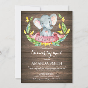 Rustic Girl Elephant Baby Shower by Mail Einladung