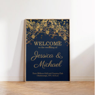 Rustic Glam Navy Blue Gold Hochzeit Willkommen Poster