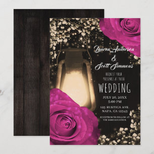 Rustic Glow Lantern Fuchsia Berry Wedding Einladung