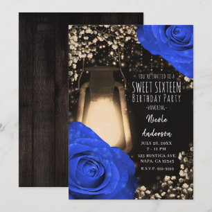 Rustic Glow Laterne & Kobaltblaue Rosen Sweet 16 Einladung