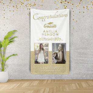 Rustic Gold 2022 Graduate 2 Foto Graduation Party Banner