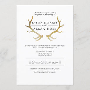 Rustic Gold Antler   Elegante Hochzeit Einladung