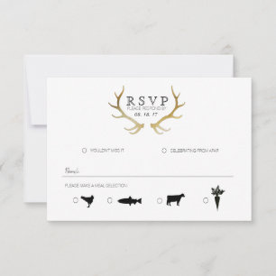 Rustic Gold Antler   Eleganter UAWG RSVP Karte