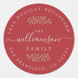 Rustic Gold Berries Sprig Red Christmas Runder Aufkleber