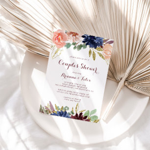 Rustic Gold Blätter Kalligrafie Paare Dusche Einladung