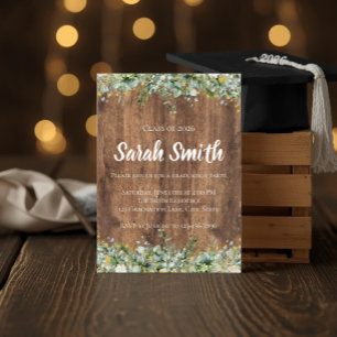 Rustic Gold Eukalyptus & Weiße Floral Holz Grad Einladung