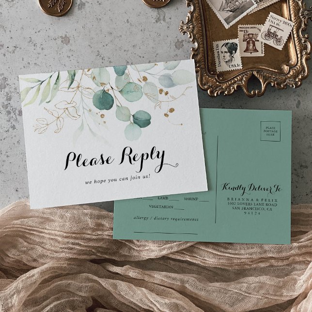 Rustic Gold Floral Menu UAWG Postkarte (Von Creator hochgeladen)