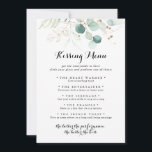 Rustic Gold Floral Wedding Kissing Menu Game Card<br><div class="desc">Diese rustikale goldblühende Hochzeitskissingkarte eignet sich perfekt für einen einfachen Hochzeitsempfang. Dieses künstlerische Design zeigt handgezeichnet goldene Blüten und Aquarellen eucalyptus grünes Blattwerk,  das die natürliche Schönheit inspiriere.</div>