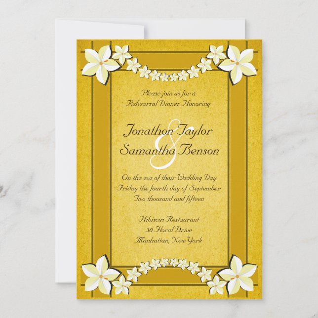 Rustic Gold Floral Wedding Probe Dinner einladen Einladung (Vorderseite)