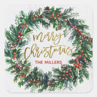 Rustic Gold Frohe Weihnachtsfeiertag Quadratischer Aufkleber