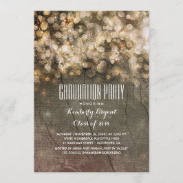 Rustic Gold Glitzer Lights Wood Graduation Party Einladung