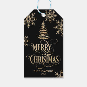 Rustic Gold Glitzer Weihnachtsbaum Frohe Weihnacht Geschenkanhänger