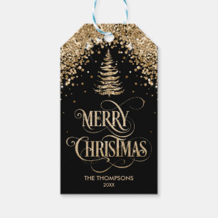 Rustic Gold Glitzer Weihnachtsbaum Frohe Weihnacht Geschenkanhänger
