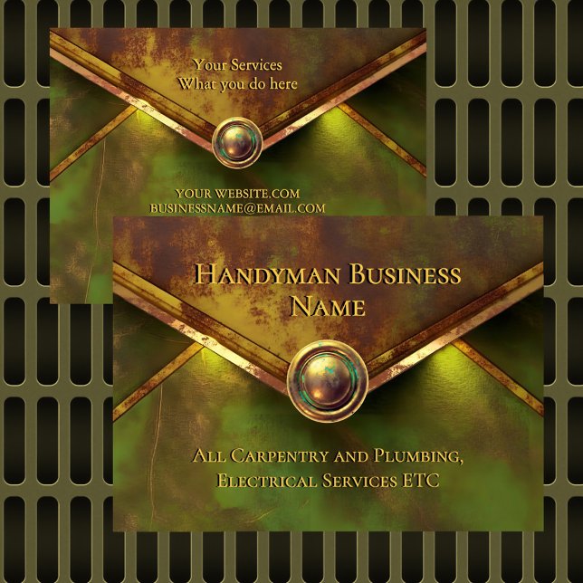 Rustic Gold Handyman Services Verde Grün Rost Visitenkarte (Von Creator hochgeladen)