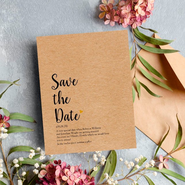 Rustic Gold Heart Save the Date Definition Ankündigungspostkarte (Von Creator hochgeladen)