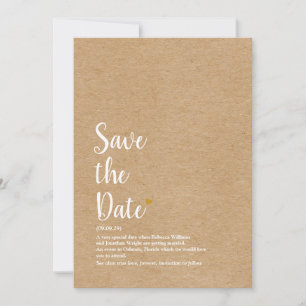 Rustic Gold Heart Save the Date Definition Einladung