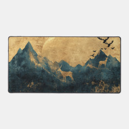 Rustic Gold & Navy Mountain Desk Mat Schreibtischunterlage