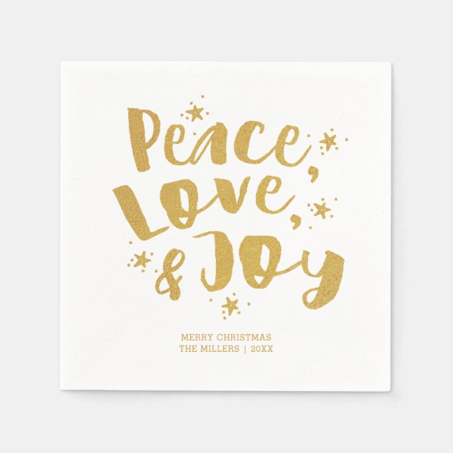 Rustic Gold Peace Liebe & Joliday Weihnachten Serviette (Vorderseite)