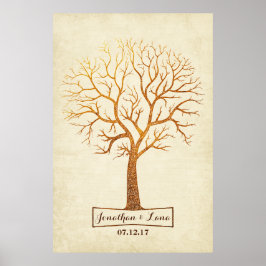 Rustic Gold Tree Thumbprint Wedding Guestbook Poster