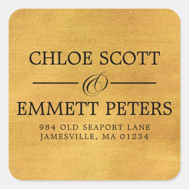 Rustic Gold Wedding Return-Adressetikett Quadratischer Aufkleber (Vorderseite)