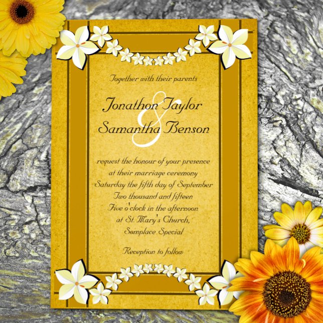 Rustic Gold White Floral Custom Wedding Einladung (Von Creator hochgeladen)