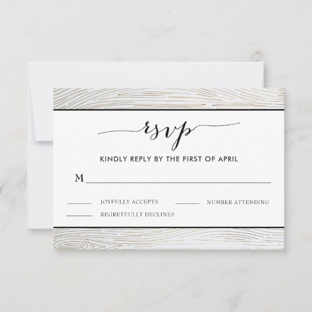 Rustic Gold Wood Grain Wedding RSVP Card (Vorderseite)