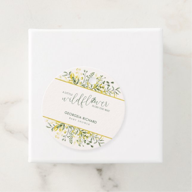 Rustic Golden Frame Wildflower on Way  Baby Shower Geschenkanhänger (Beispiel)