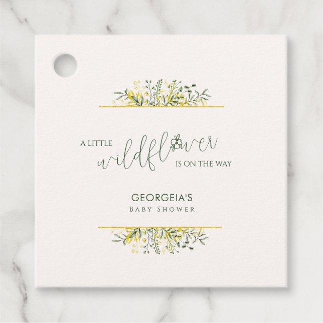 Rustic Golden Frame Wildflower on Way  Baby Shower Geschenkanhänger (Vorderseite)