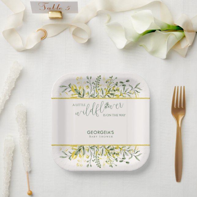 Rustic Golden Frame Wildflower on Way  Baby Shower Pappteller (Hochzeit)