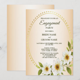 Rustic Golden White Floral Peach Engagement Party Einladung
