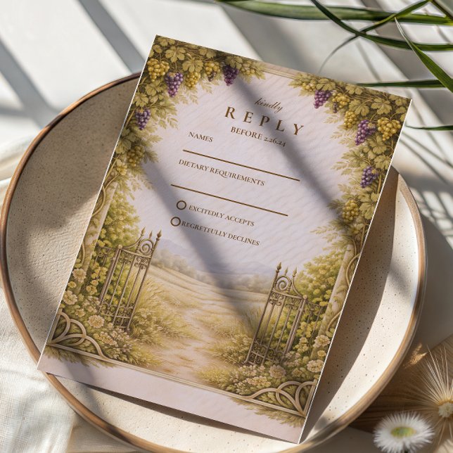 Rustic Grape Garden Countryside Wedding RSVP Karte (Von Creator hochgeladen)