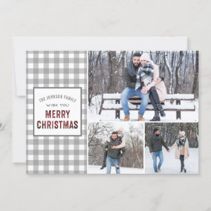 Rustic Gray Gingham Frohe Weihnachten