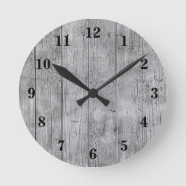 Rustic Gray Weathered Barn Wood Runde Wanduhr