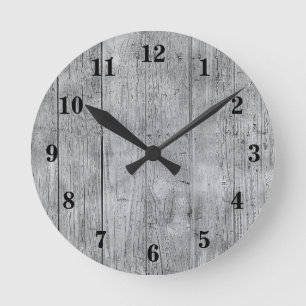 Rustic Gray Weathered Barn Wood Runde Wanduhr