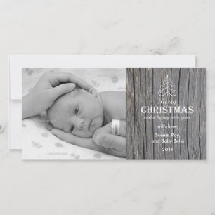 Rustic Gray Wood Christmas Tree Foto card Feiertagskarte
