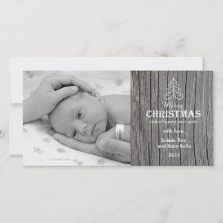 Rustic Gray Wood Christmas Tree foto card Feiertagskarte