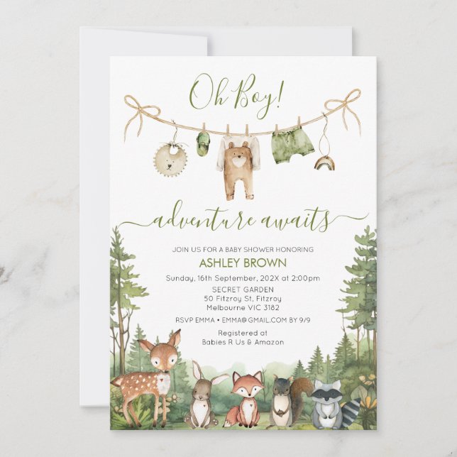 Rustic Green Adventure Awaits Baby Shower  Einladung (Vorderseite)
