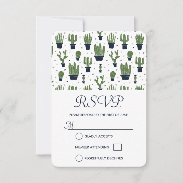 Rustic Green Cactus Muster Wedding RSVP Karte (Vorderseite)
