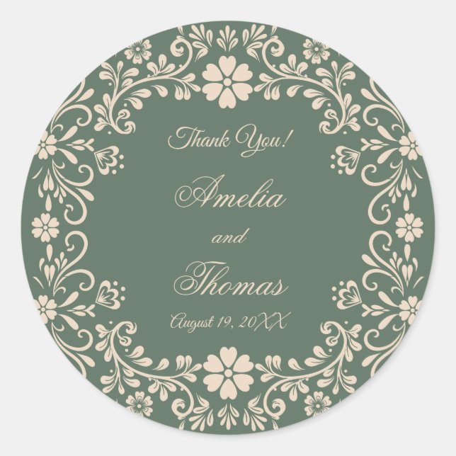 Rustic Green Floral Wedding Vielen Dank Runder Aufkleber (Vorderseite)
