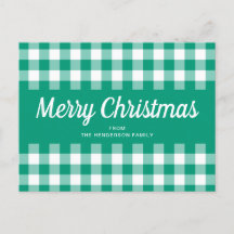 Rustic Green Gingham Checkered Frohe Weihnachten