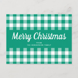 Rustic Green Gingham Checkered Frohe Weihnachten Postkarte