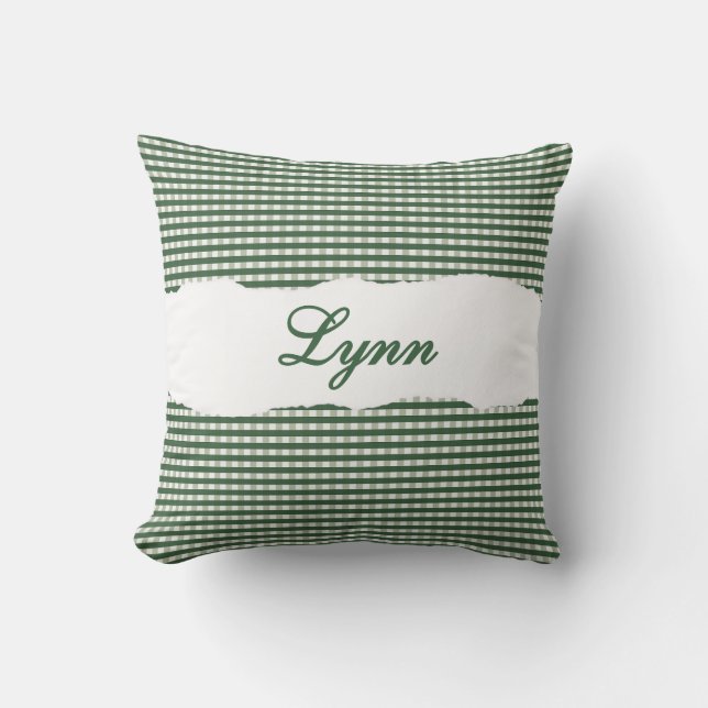Rustic Green Gingham Personalized Name Kissen (Vorderseite)