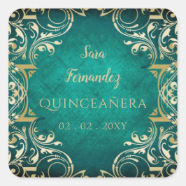 Rustic Green Gold Elegante Quinceanera Quadratischer Aufkleber