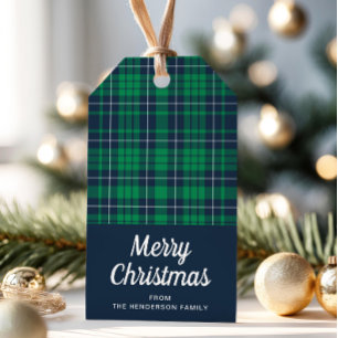 Rustic Green Kariert Frohe Weihnachten Geschenkanhänger