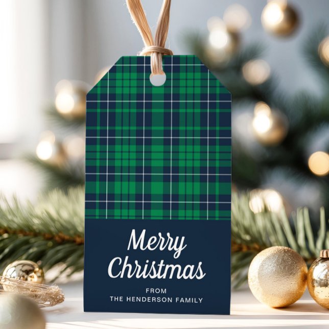 Rustic Green Kariert Frohe Weihnachten Geschenkanhänger (Rustic Green Plaid Merry Christmas Gift Tags)