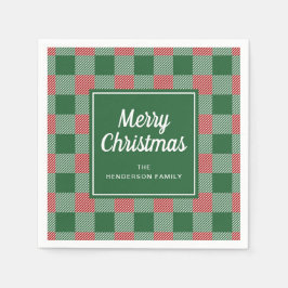 Rustic Green Kariert Frohe Weihnachten Serviette