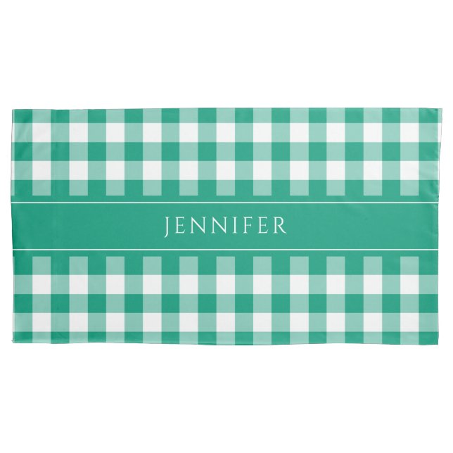 Rustic Green Kariert Gingham Kissenbezug (Vorderseite)