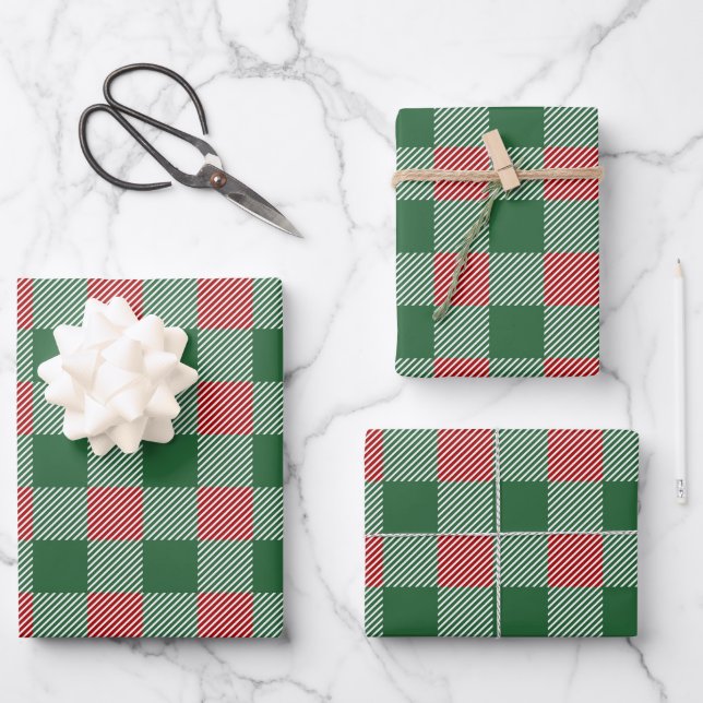 Rustic Green Kariert Patterns Weihnachten Geschenkpapier Set (Vorderseite)