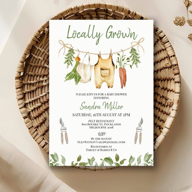 Rustic Green Locally Grown Baby Shower  Einladung (Locally Grown Baby Shower Invitation, Locally Grown baby Show Invite Template, Rustic Farm Invite)
