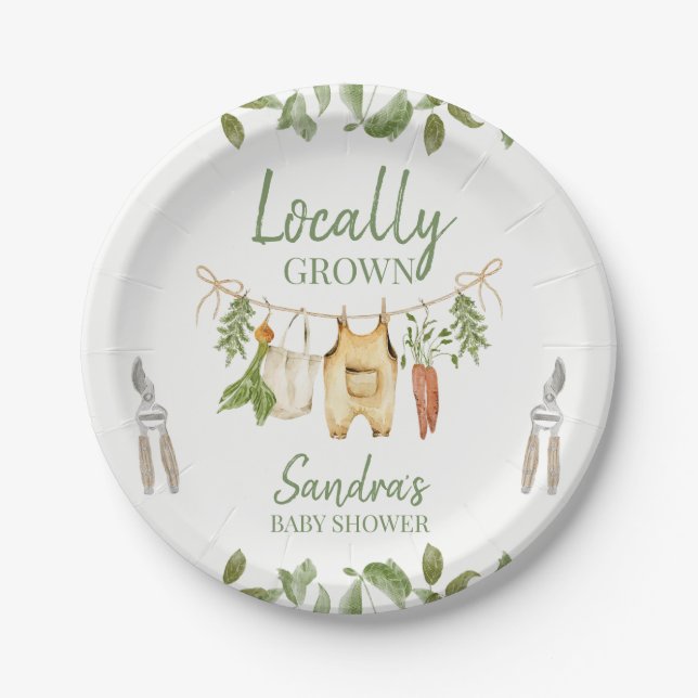 Rustic Green Locally Grown Baby Shower Pappteller (Vorderseite)